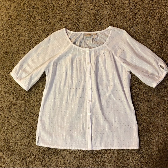 Chico’s Sheer Blouse White w/ Silver Metallic M/8 - Picture 3 of 15